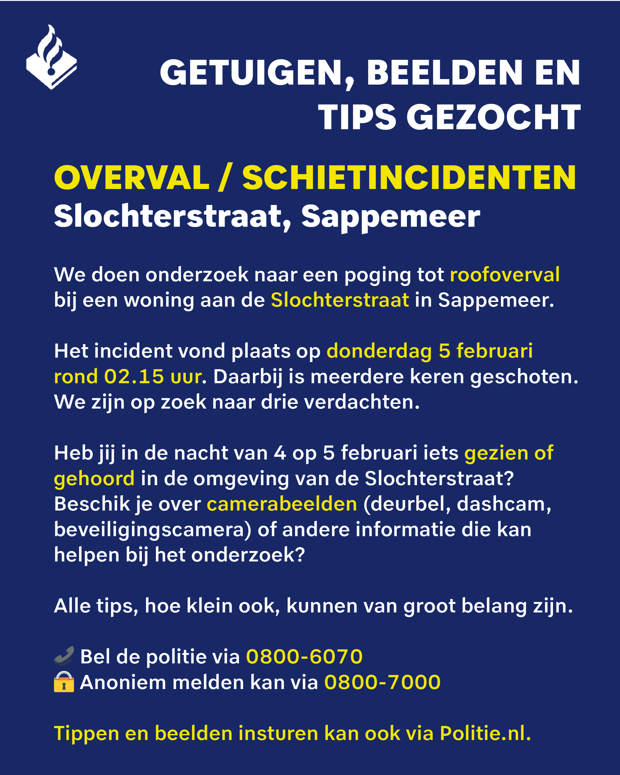 Poging overval – Slochterstraat – Sappemeer