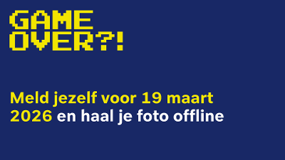 Plaatje met de tekst: 'Meld jezelf voor 19 maart 2026 en haal je foto offline'