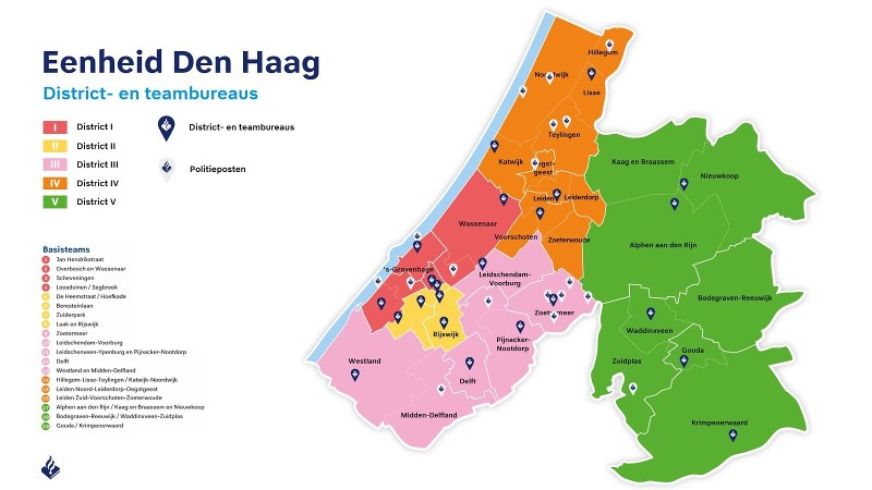 Kaart met toekomstige bureaulocaties Eenheid Den Haag